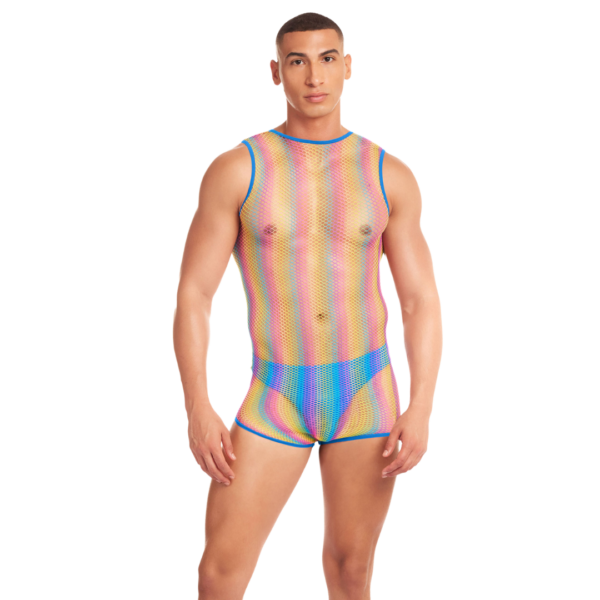 Multi-Color Fishnet Bodysuit Set - Men